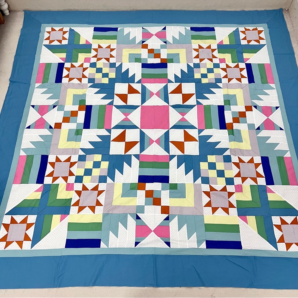 Handmade Barn Star Patchwork Cotton Quilt Top/Topper Machine pieced 86x86”